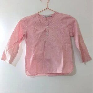 Il Etait Une Luciole Red Gingham Print Long Sleeve Henley Top Size 6 H